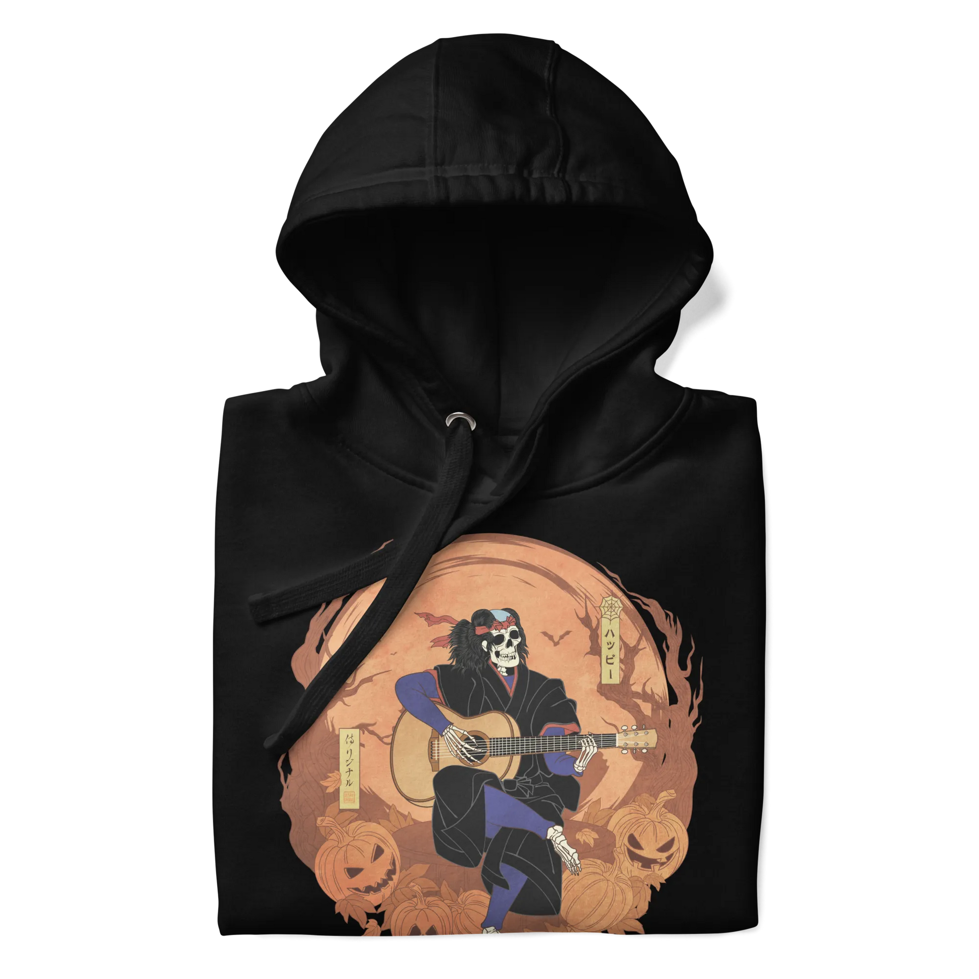 Halloween Skeleton Play Guitar Japanese Ukiyo-e Unisex Hoodie -