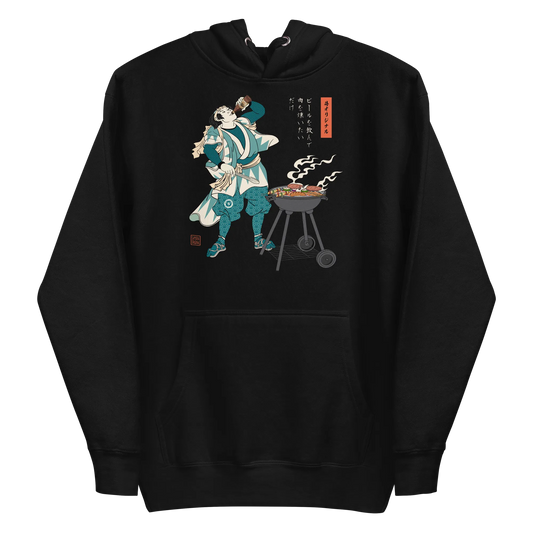 Samurai Beer and BBQ Japanese Ukiyo-e Unisex Hoodie - Black / S