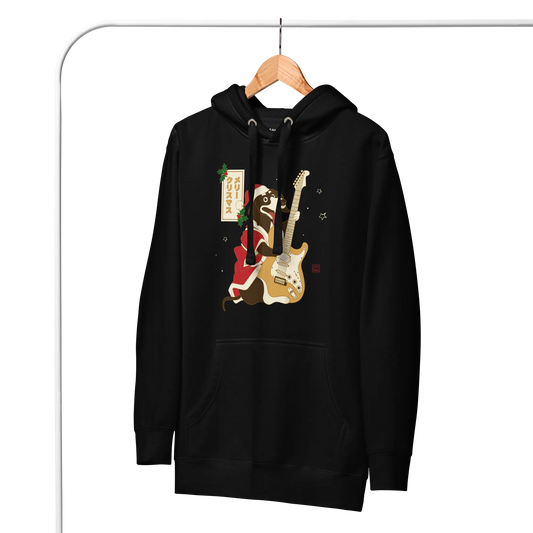 Dachshund Play Guitar Christmas Japanese Ukiyo-e Unisex Hoodie -