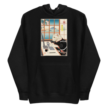 Cat Programmer Ukiyo-e Unisex Hoodie - Black / S