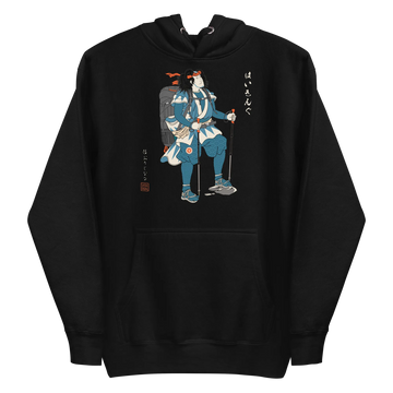 Samurai Hiking Japanese Ukiyo-e Unisex Hoodie - Black / S