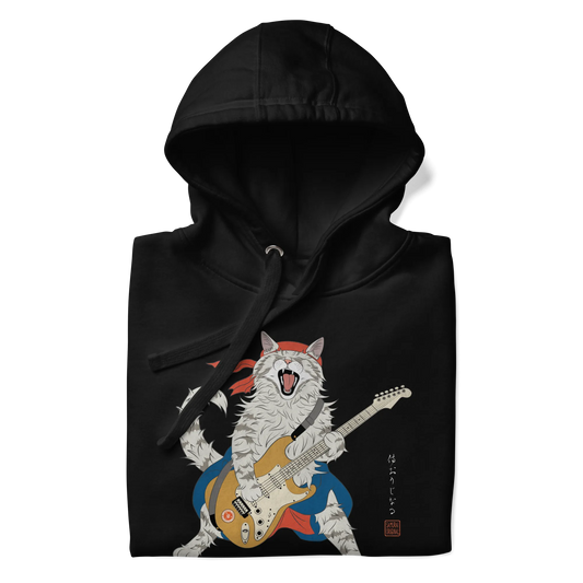 Cat Playing Guitar Japanese Ukiyo-e Unisex Hoodie -