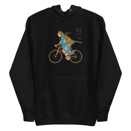 Onna Musha Riding Bicycle Japanese Ukiyo-e Unisex Hoodie - Samurai Original