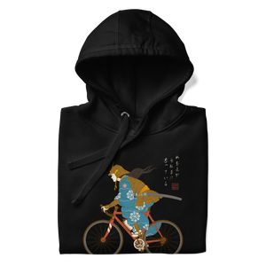 Onna Musha Riding Bicycle Japanese Ukiyo-e Unisex Hoodie - Samurai Original