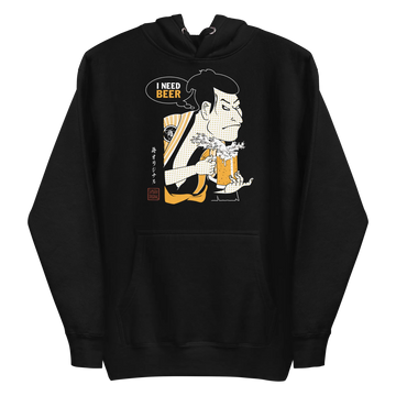 Samurai and Beer I Need Beer Japanese Ukiyo-e Unisex Hoodie - Samurai Original