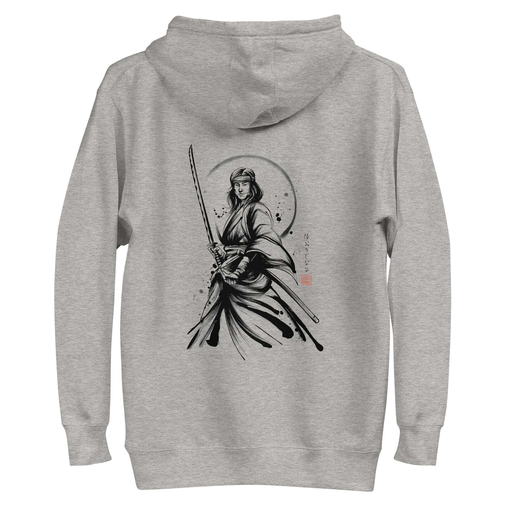 Female Samurai Sumi-e Japanese Ink Unisex Hoodie - Carbon Grey / S