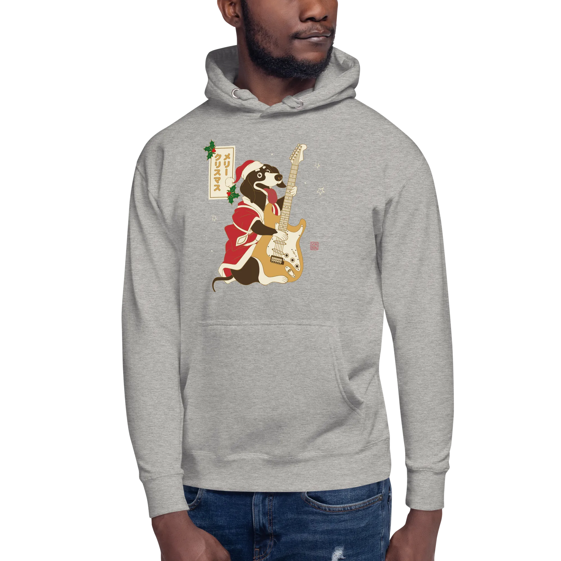 Dachshund Play Guitar Christmas Japanese Ukiyo-e Unisex Hoodie -