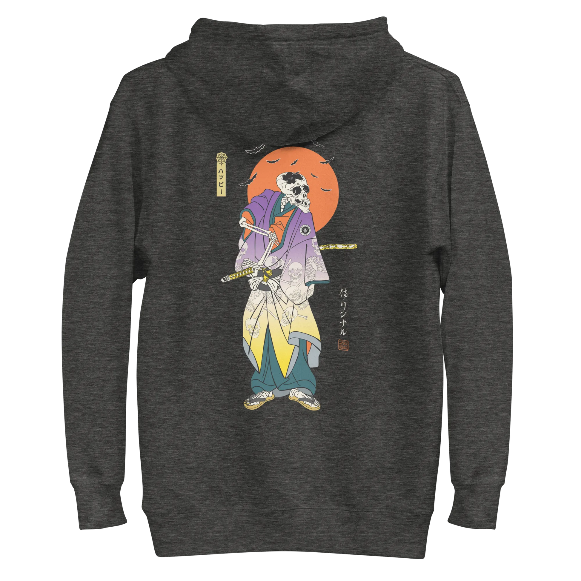 Halloween Samurai Skeleton Japanese Ukiyo-e Unisex Hoodie - Charcoal Heather / S