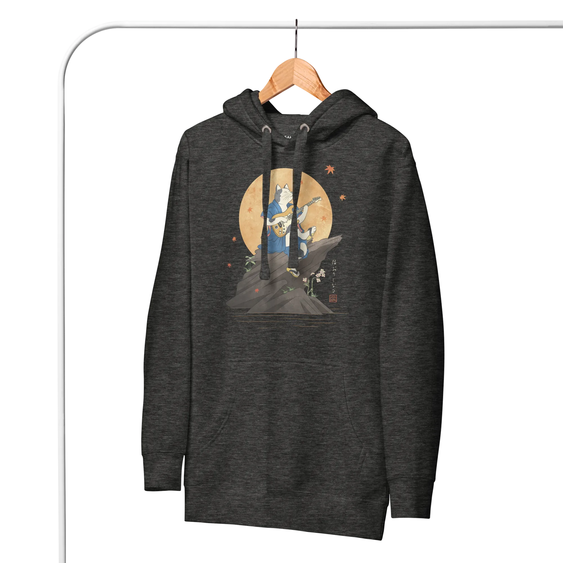 Cat Playing Guitar Japanese Ukiyo-e Unisex Hoodie 2 -