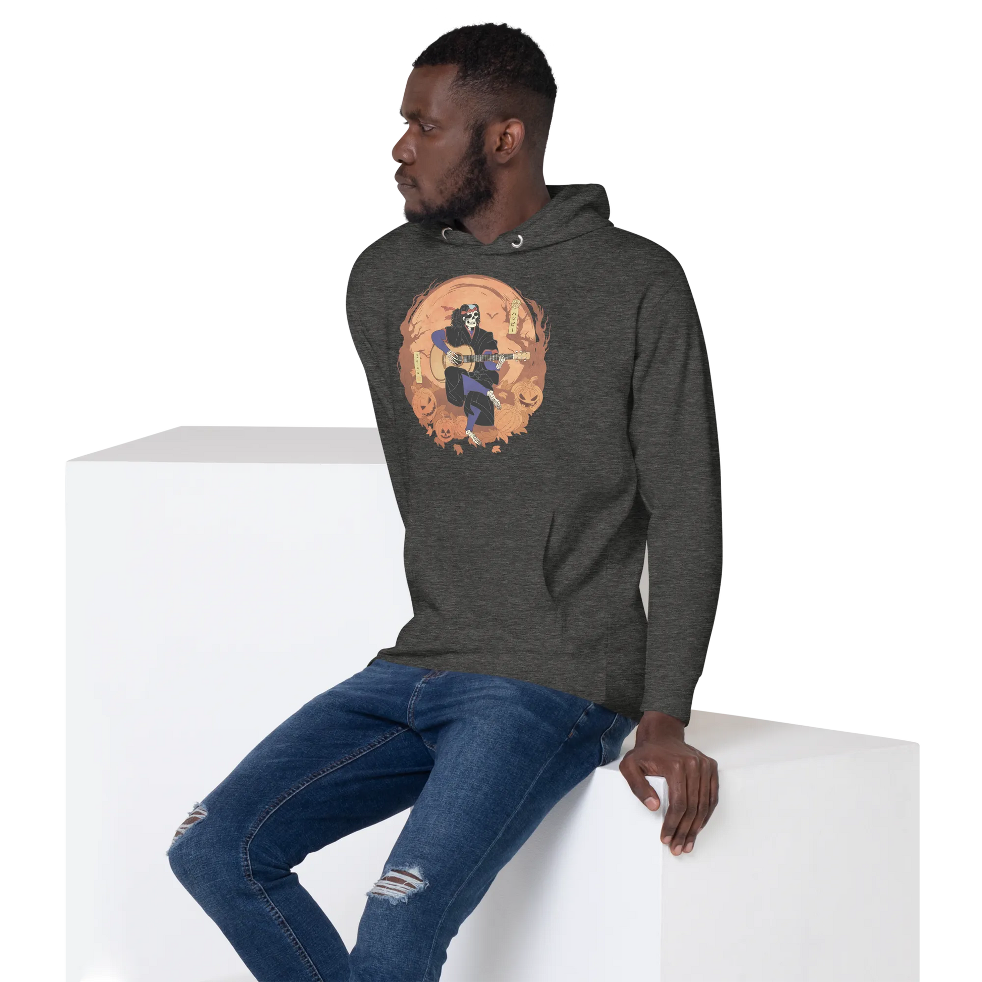 Halloween Skeleton Play Guitar Japanese Ukiyo-e Unisex Hoodie -