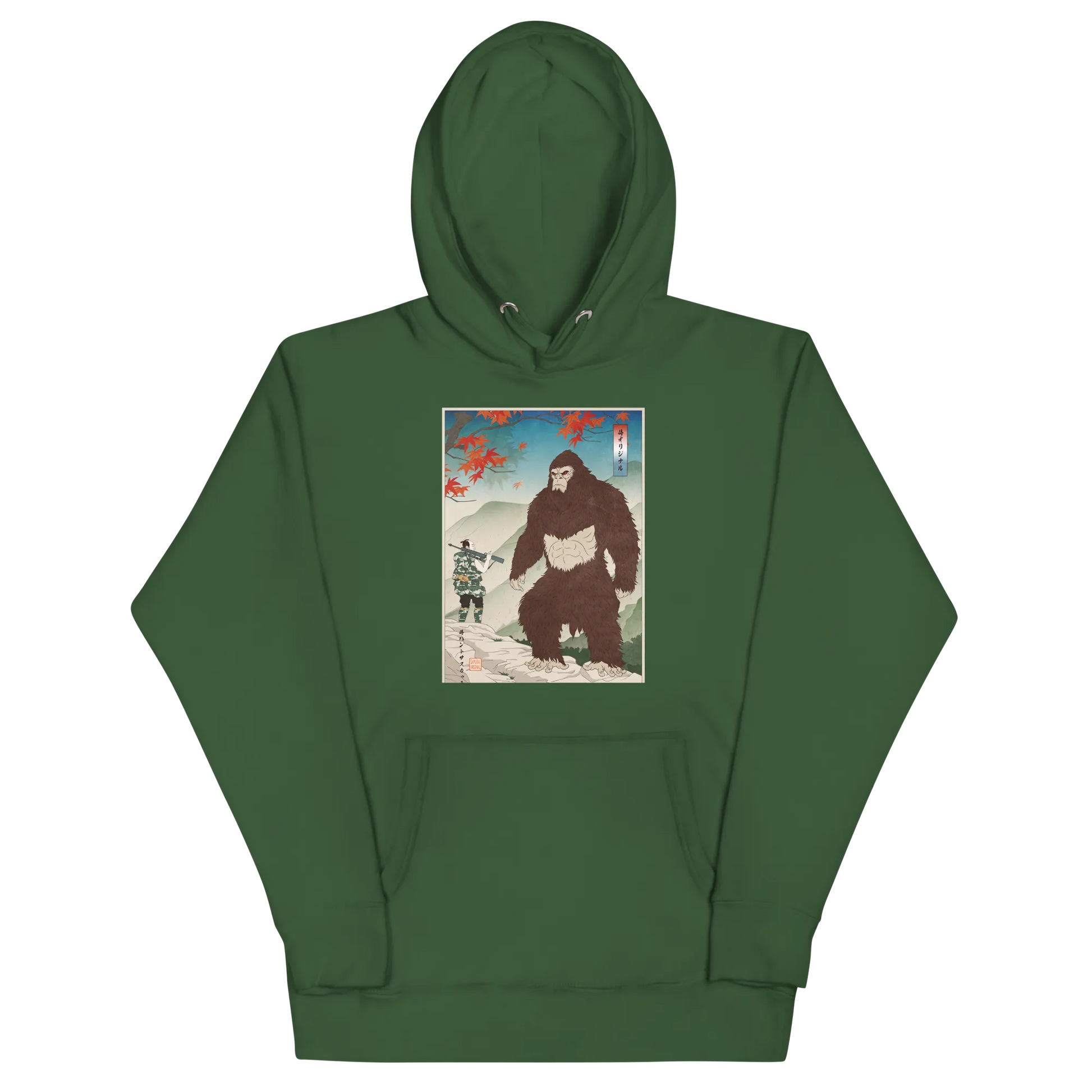 Samurai Hunts Sasquatch Japanese Ukiyo-e Unisex Hoodie - Forest Green / S