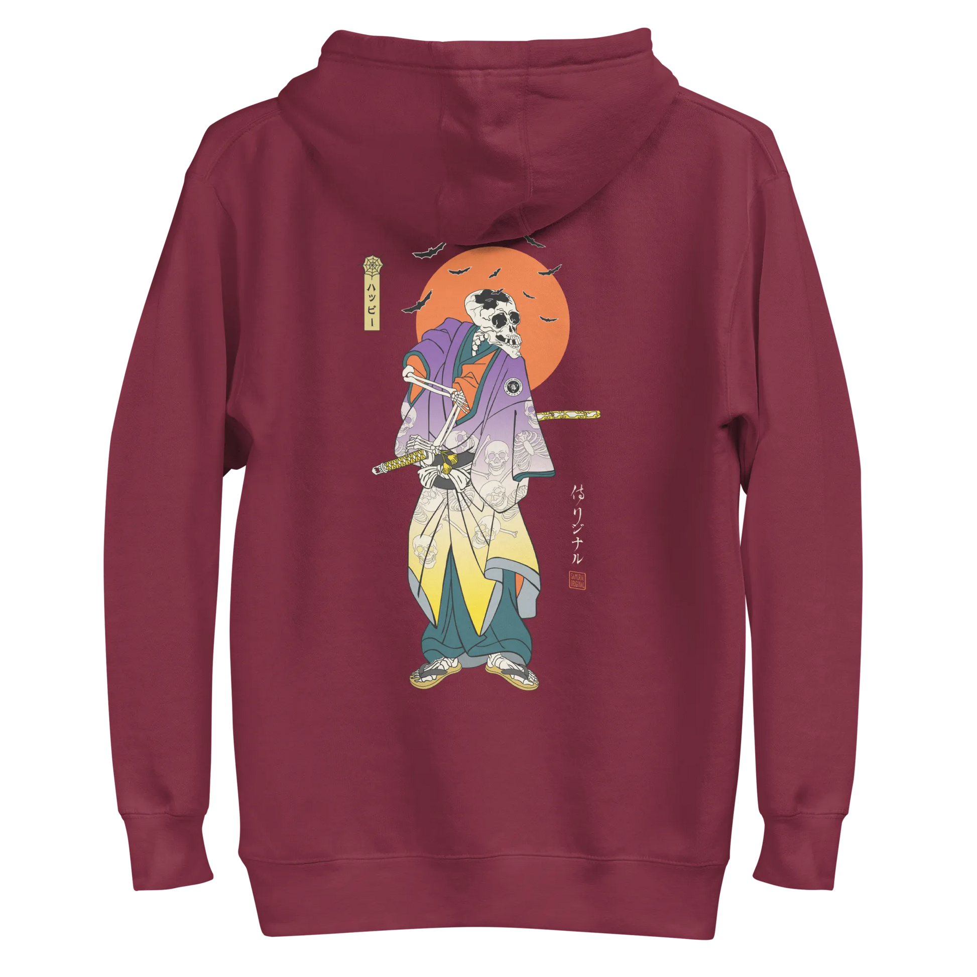 Halloween Samurai Skeleton Japanese Ukiyo-e Unisex Hoodie - Maroon / S