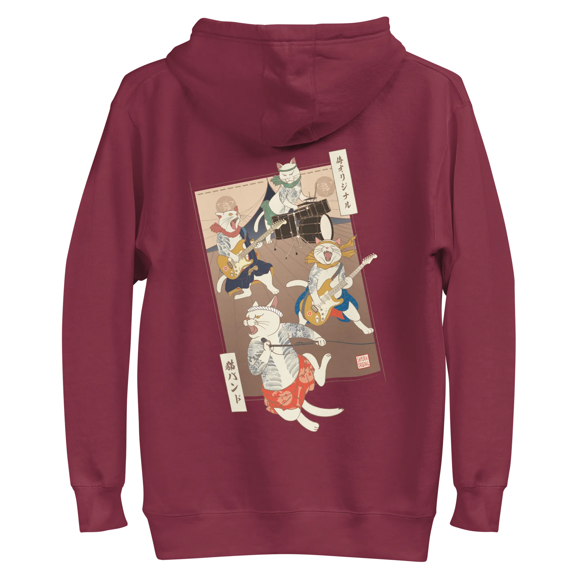 Cat Band Music Japan Ukiyo-e Unisex Hoodie - Maroon / S