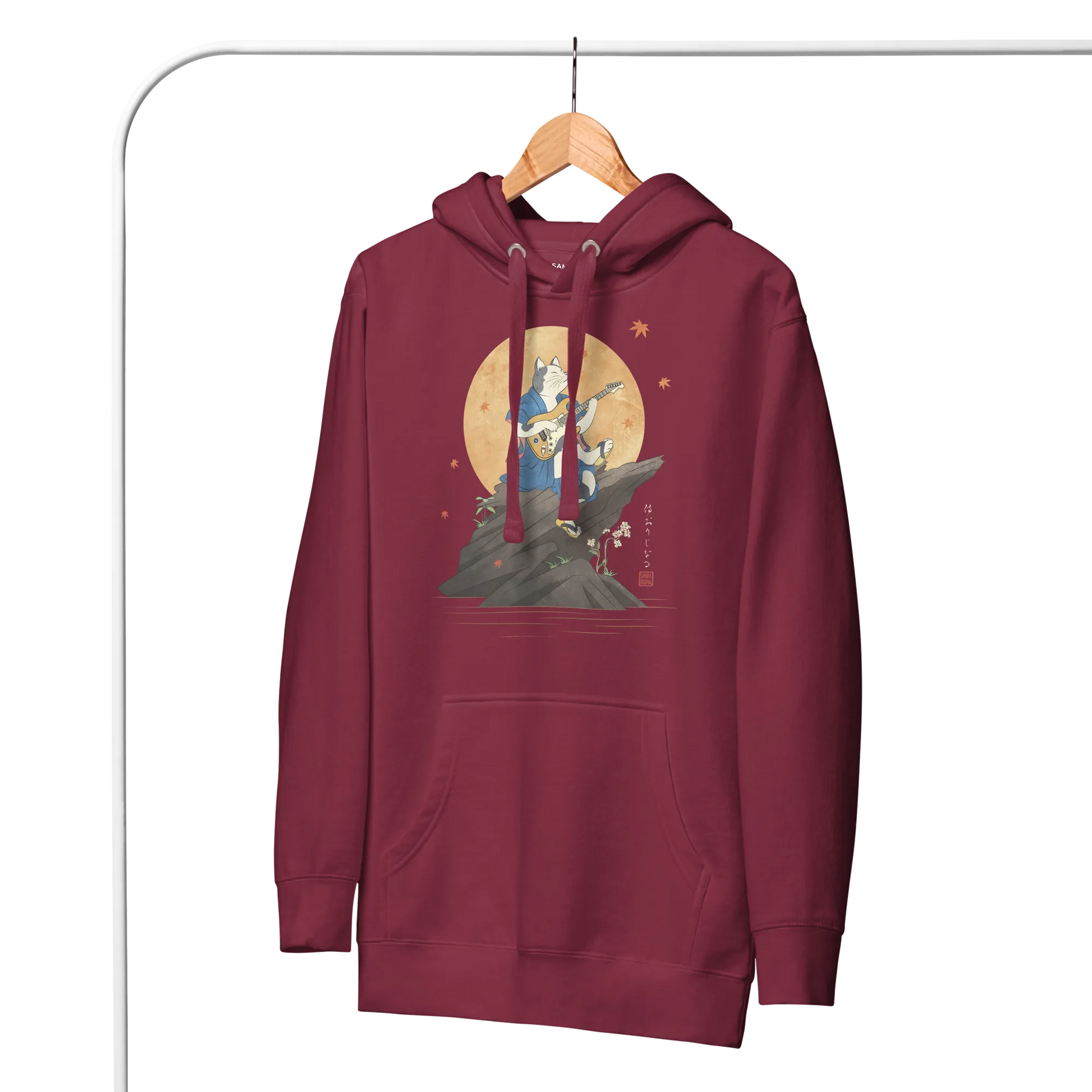 Cat Playing Guitar Japanese Ukiyo-e Unisex Hoodie 2 -