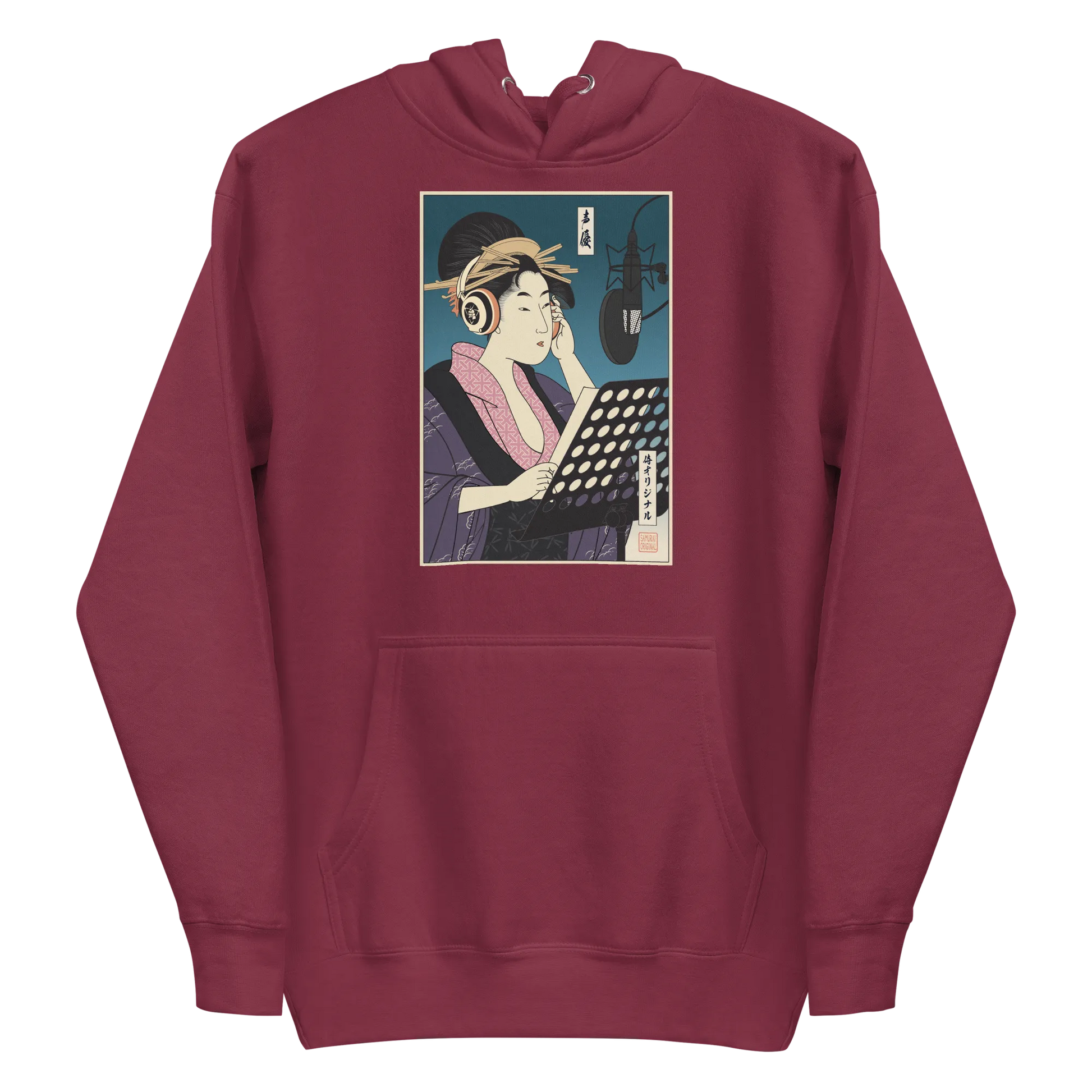 Geisha Voice Actor Japanese Ukiyo-e Unisex Hoodie - Maroon / S