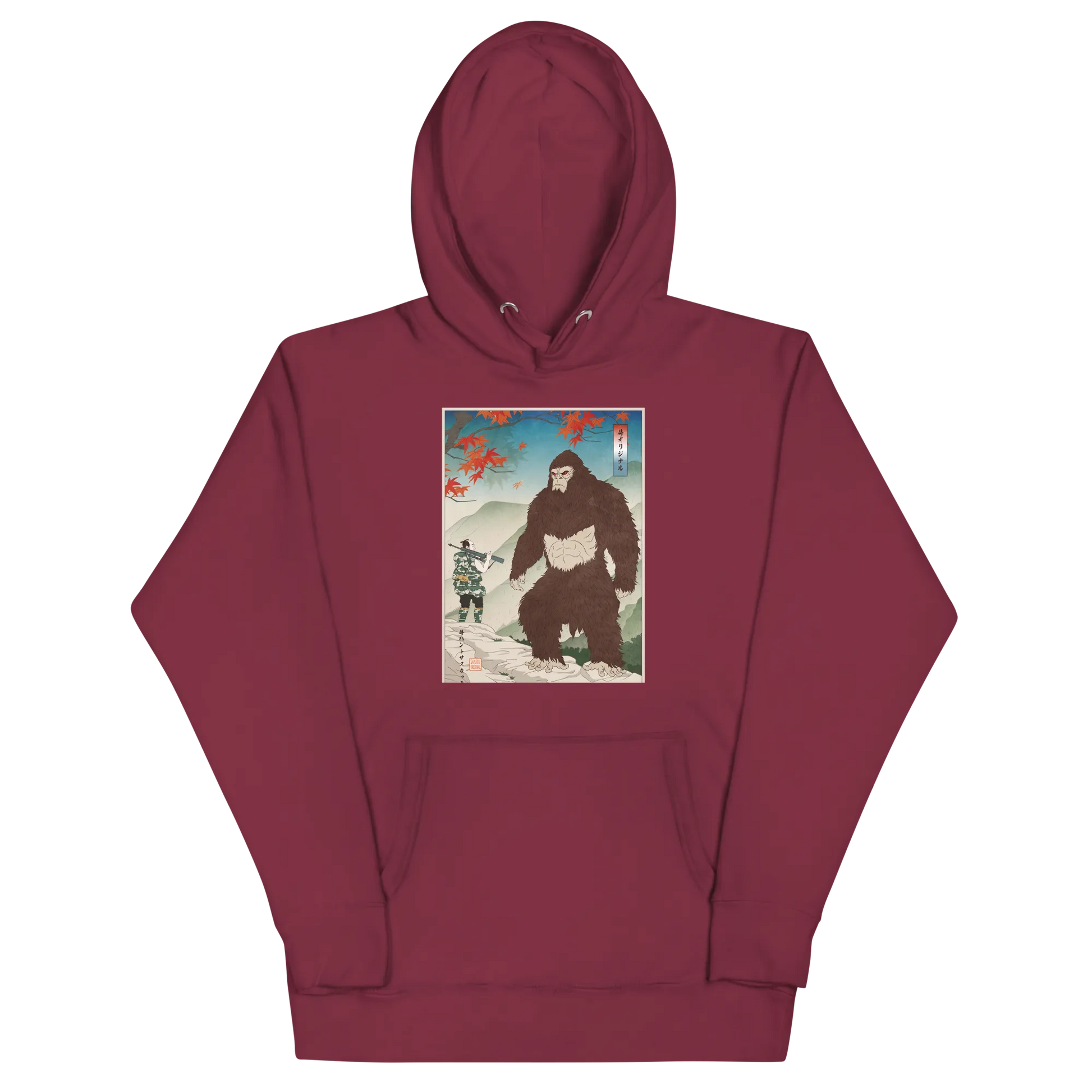 Samurai Hunts Sasquatch Japanese Ukiyo-e Unisex Hoodie - Maroon / S