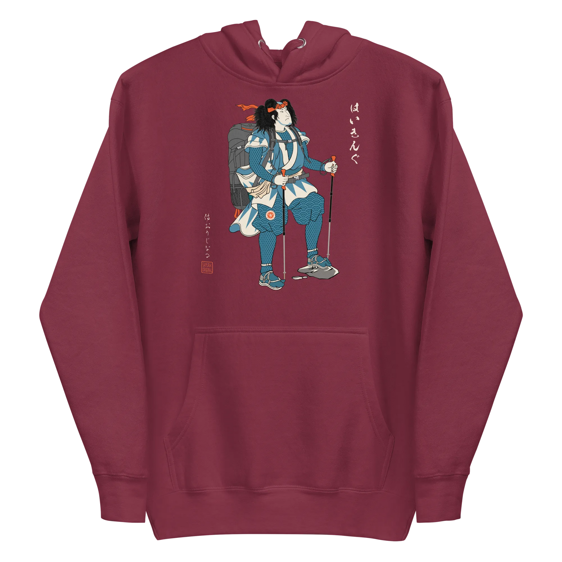 Samurai Hiking Japanese Ukiyo-e Unisex Hoodie - Maroon / S