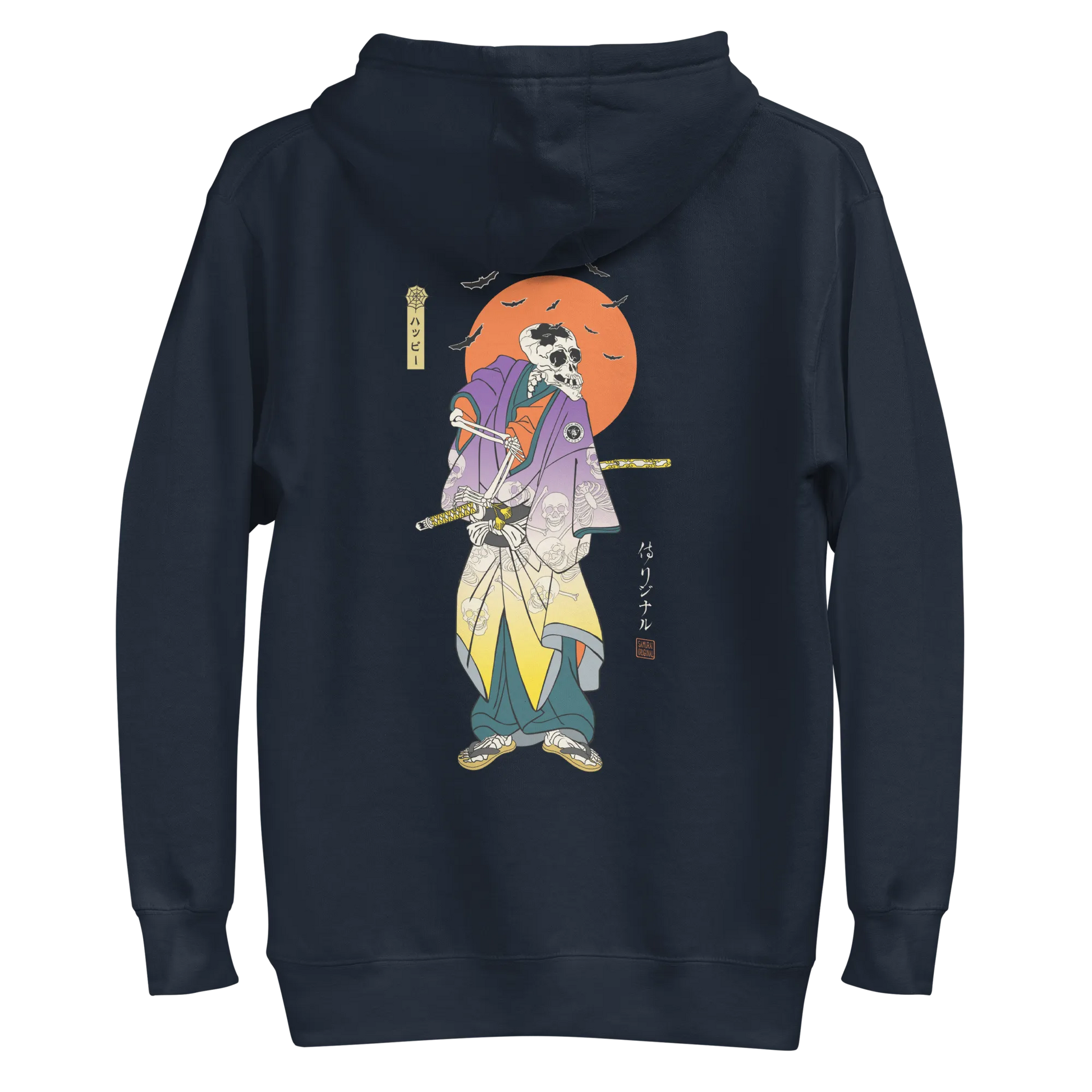 Halloween Samurai Skeleton Japanese Ukiyo-e Unisex Hoodie - Navy Blazer / S