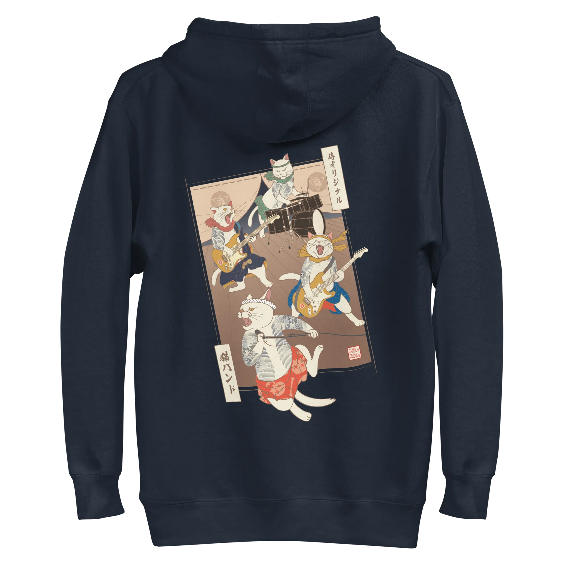 Cat Band Music Japan Ukiyo-e Unisex Hoodie - Navy Blazer / S