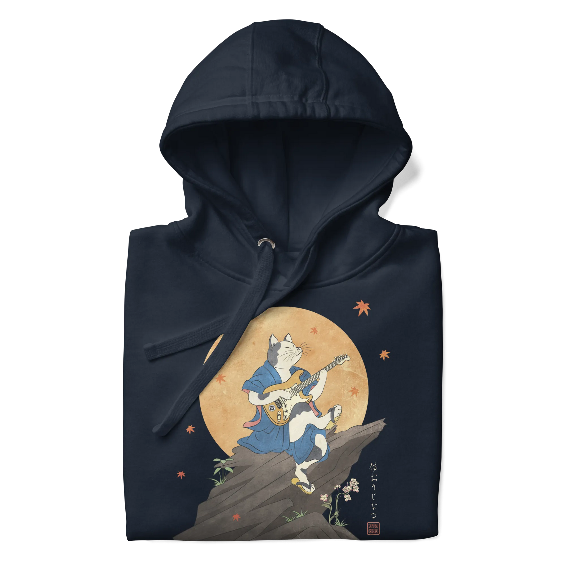 Cat Playing Guitar Japanese Ukiyo-e Unisex Hoodie 2 -