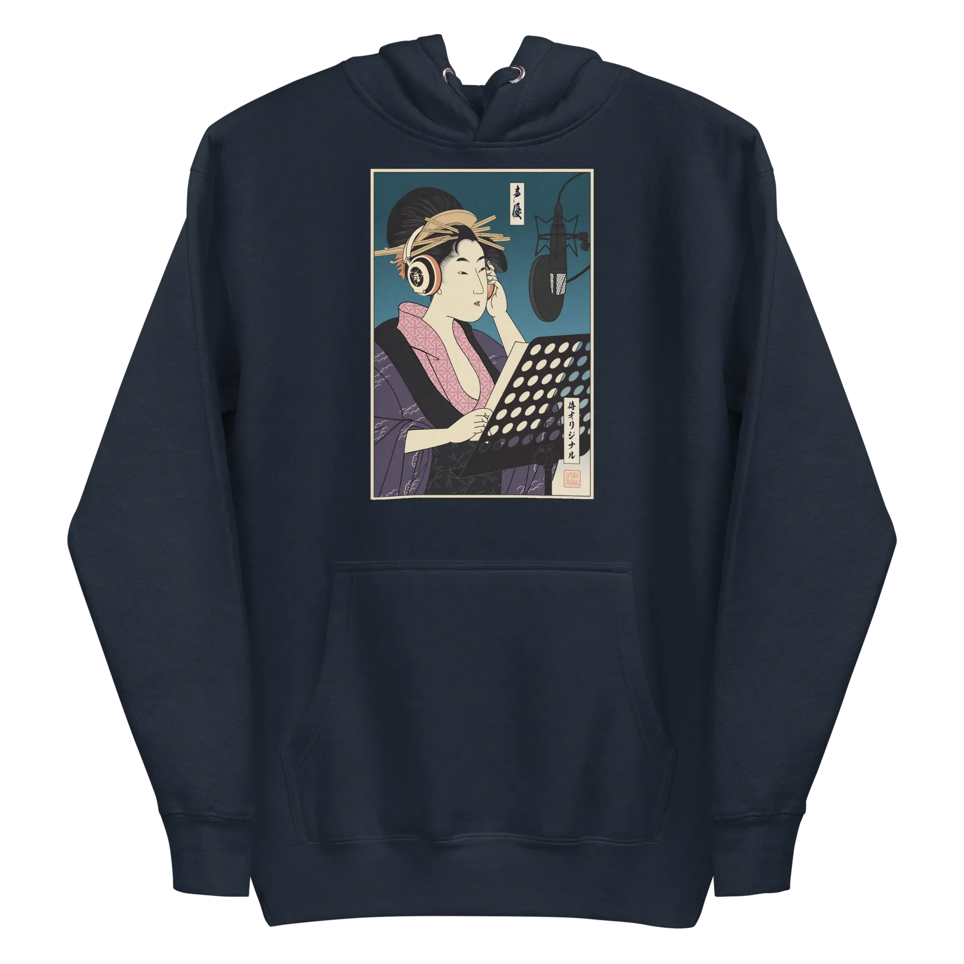 Geisha Voice Actor Japanese Ukiyo-e Unisex Hoodie - Navy Blazer / S