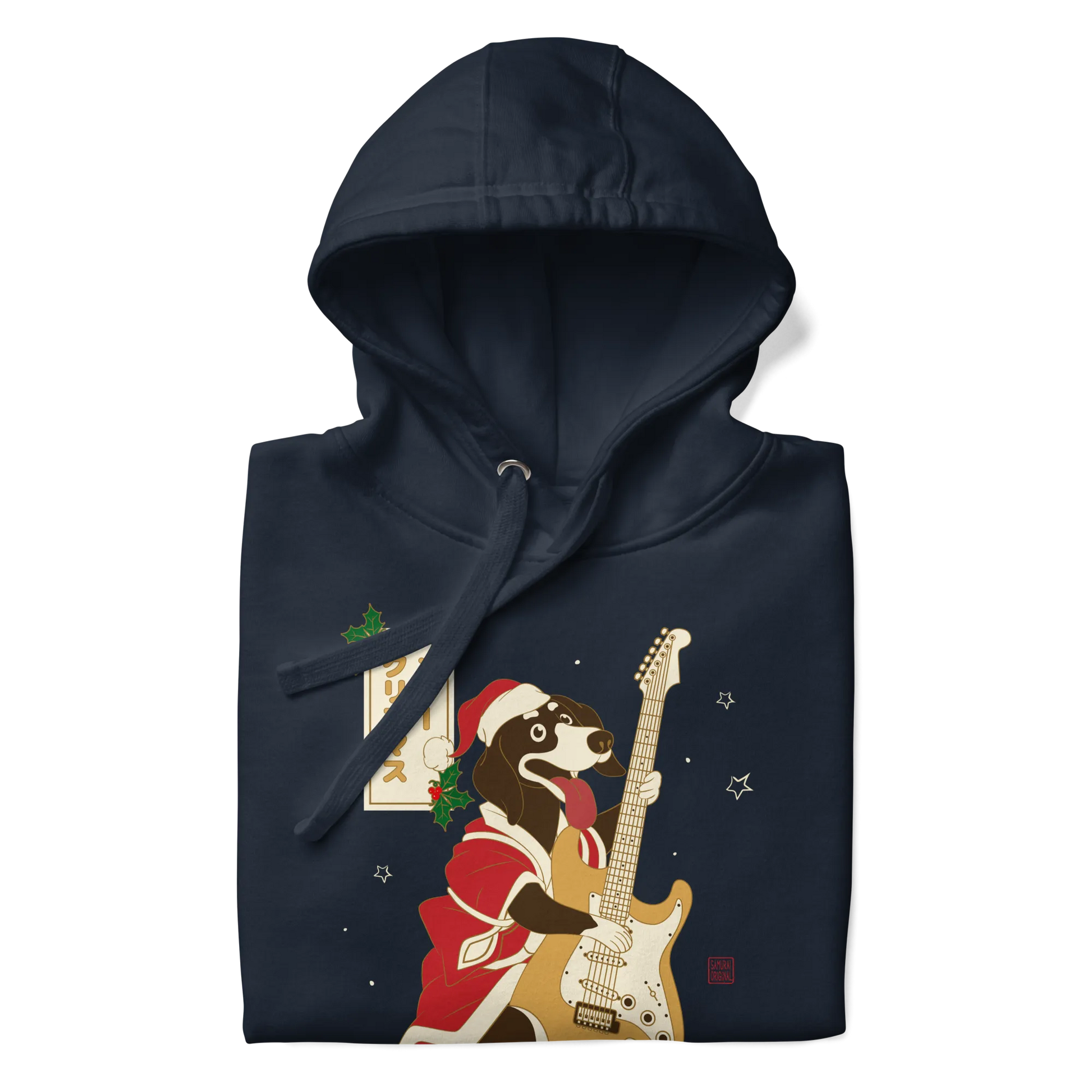 Dachshund Play Guitar Christmas Japanese Ukiyo-e Unisex Hoodie -