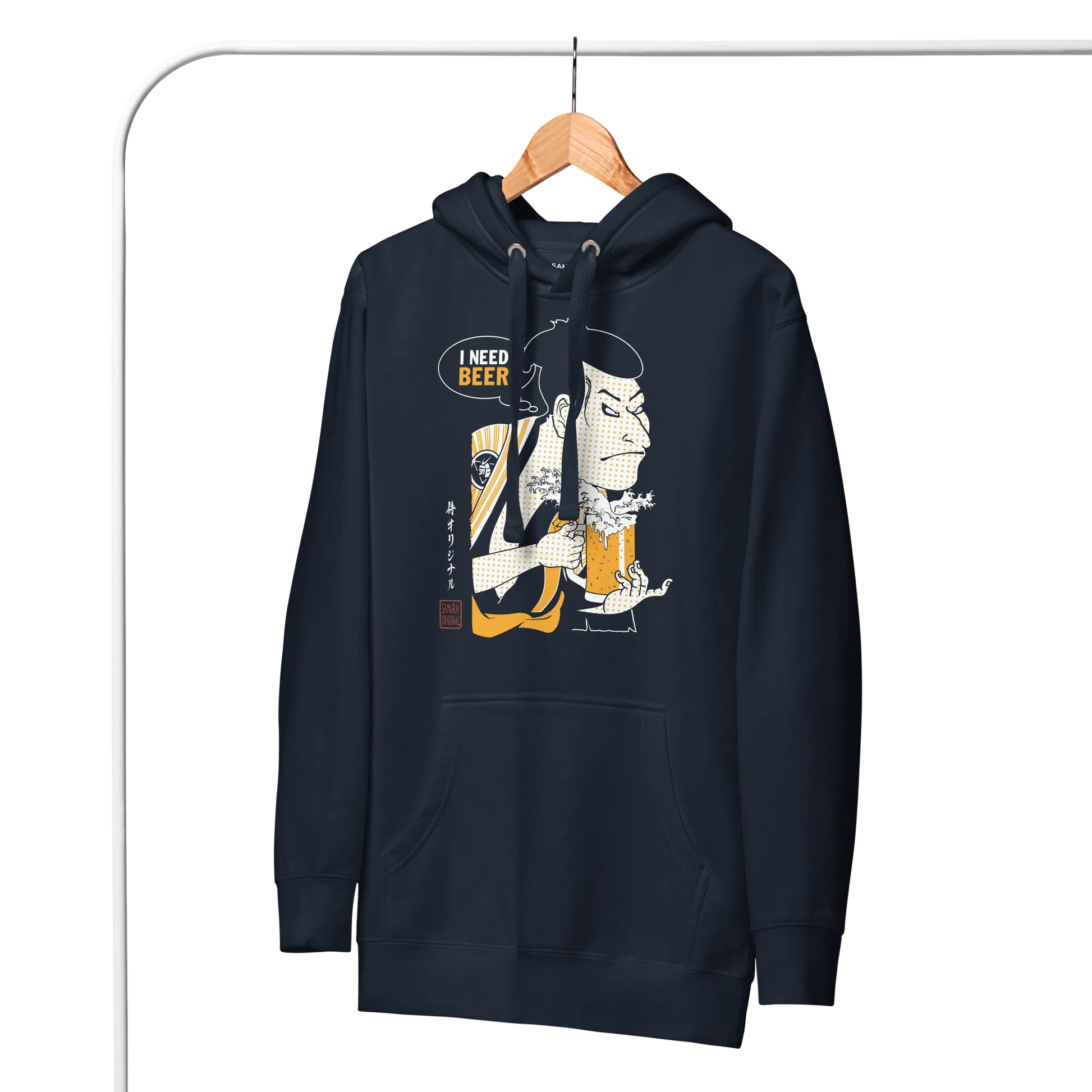 Samurai and Beer I Need Beer Japanese Ukiyo-e Unisex Hoodie - Samurai Original