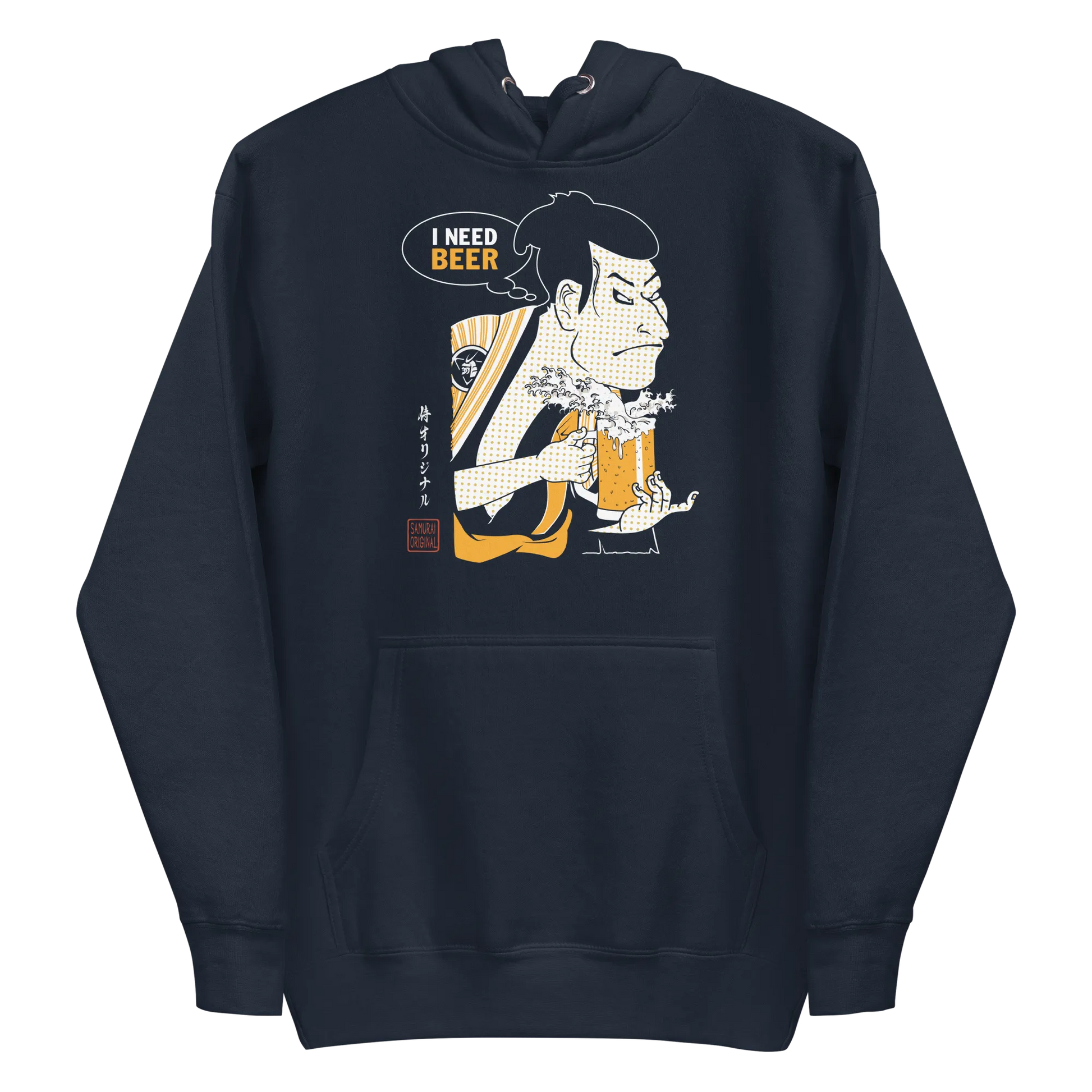 Samurai and Beer I Need Beer Japanese Ukiyo-e Unisex Hoodie - Samurai Original