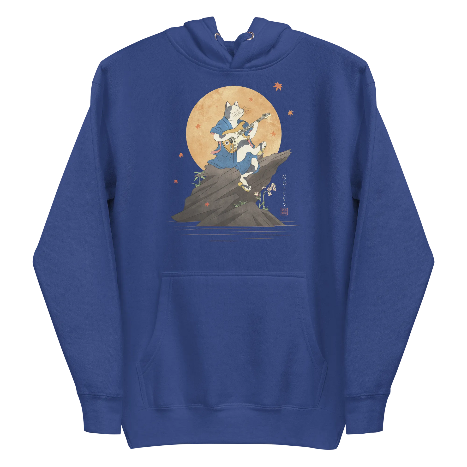 Cat Playing Guitar Japanese Ukiyo-e Unisex Hoodie 2 - Team Royal / S