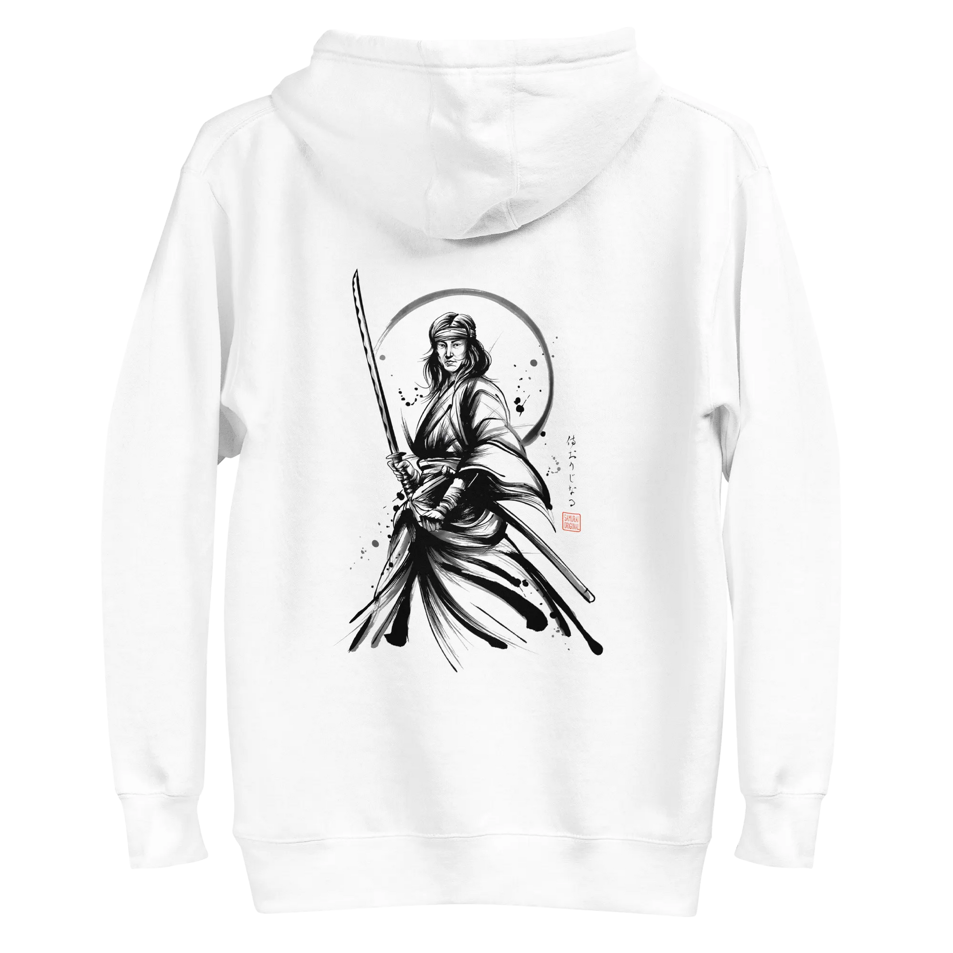 Female Samurai Sumi-e Japanese Ink Unisex Hoodie - White / S