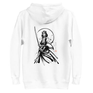 Female Samurai Sumi-e Japanese Ink Unisex Hoodie - White / S