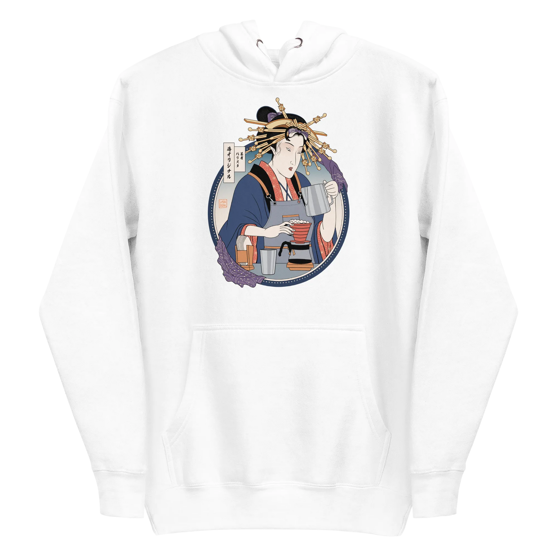 Geisha Barista Ukiyo-e Unisex Hoodie - White / S