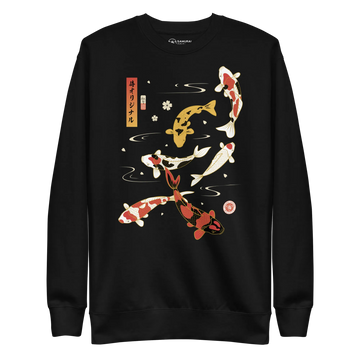 Koi Fish Japanese Ukiyo-e Unisex Premium Sweatshirt - Black / S