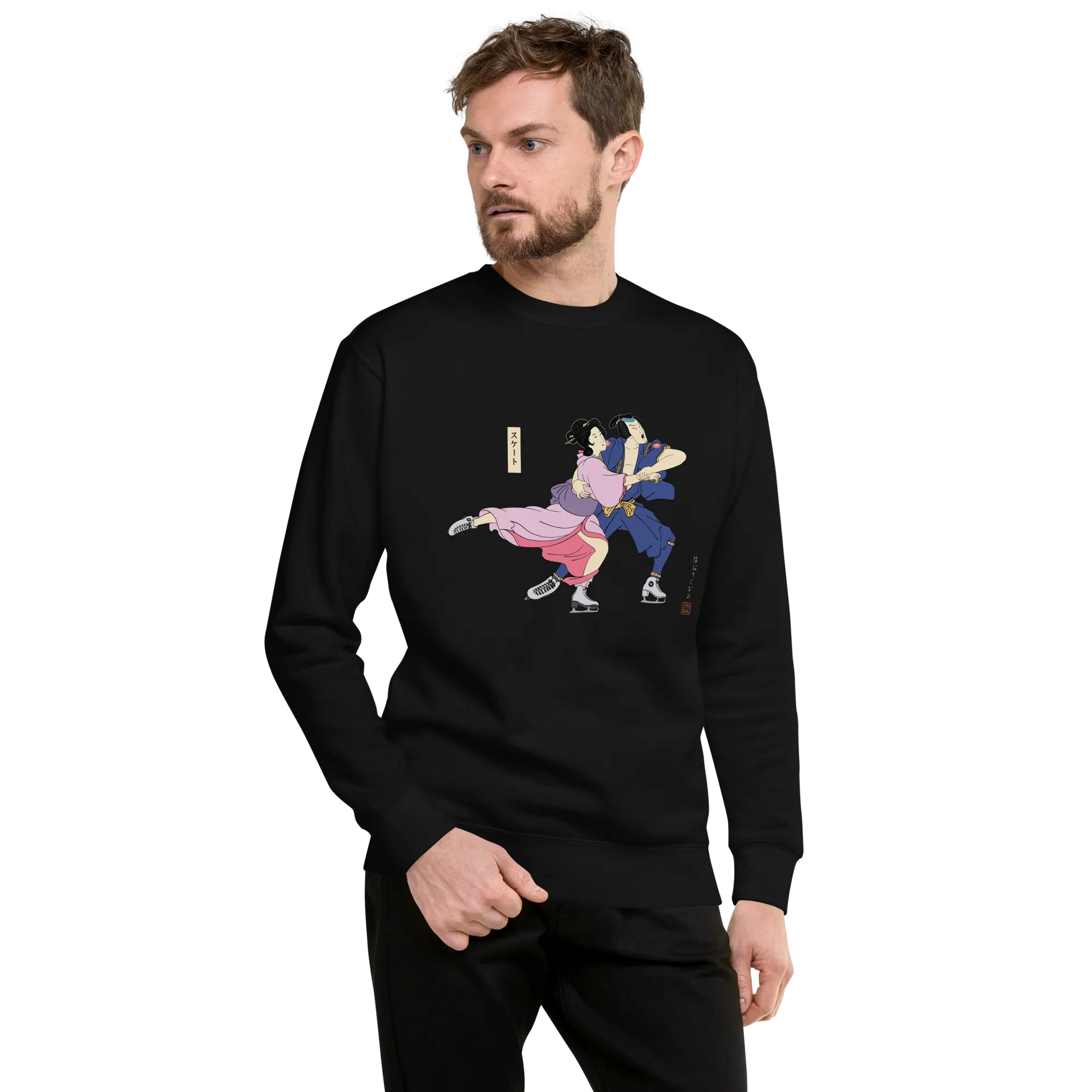 Samurai & Geisha Figure Skating Japanese Ukiyo-e Unisex Premium Sweatshirt - Samurai Original