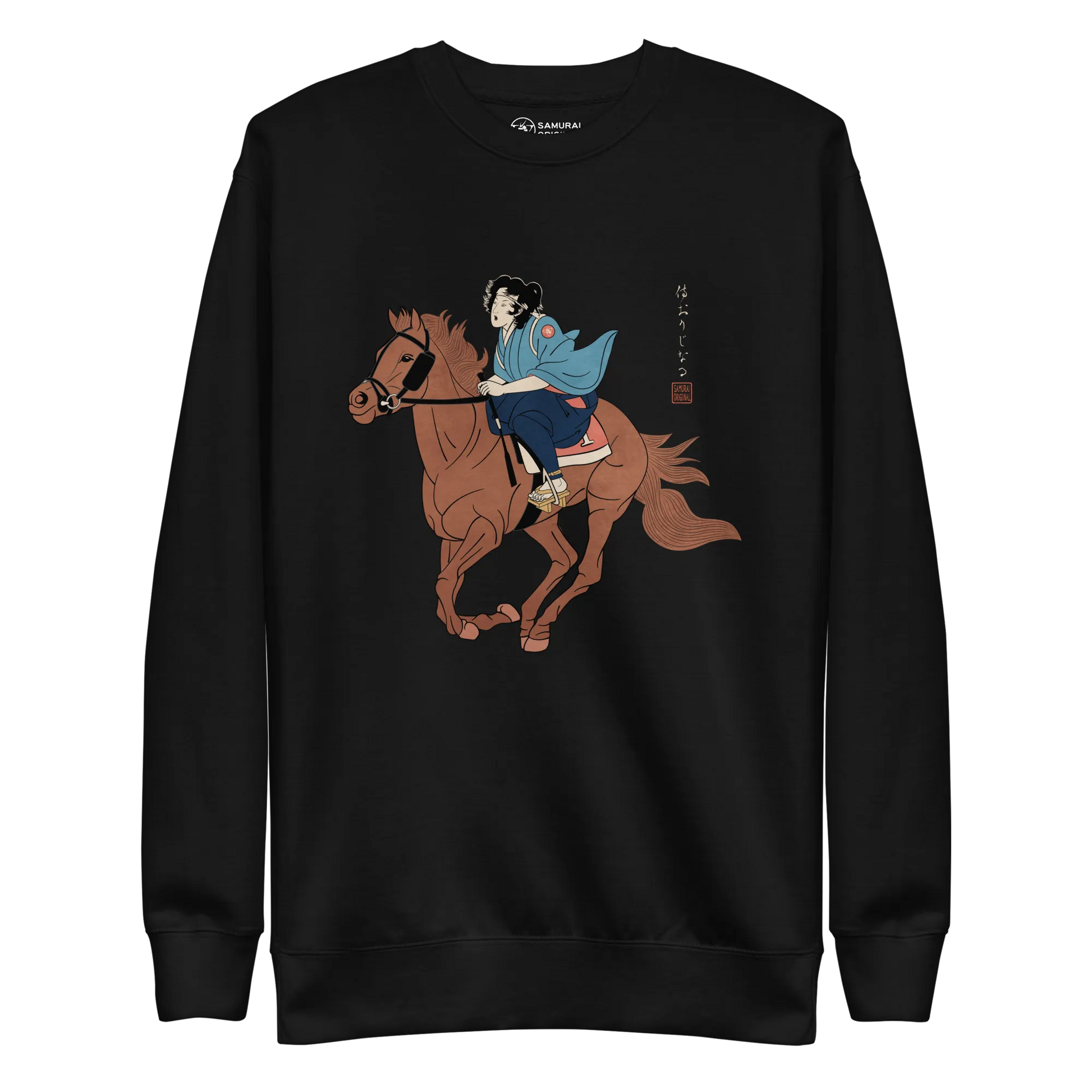 Onna Bugeisha Riding Horse Japanese Ukiyo-e Unisex Premium Sweatshirt - Samurai Original