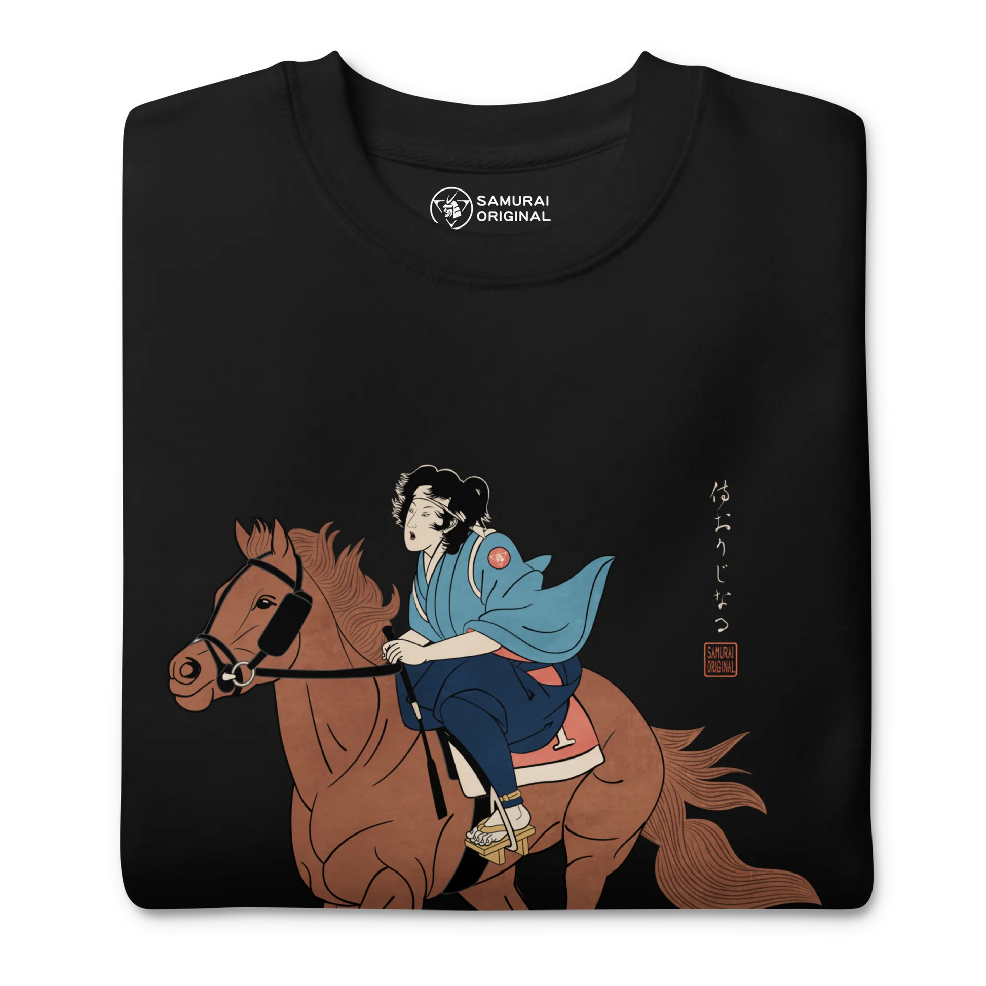 Onna Bugeisha Riding Horse Japanese Ukiyo-e Unisex Premium Sweatshirt - Samurai Original