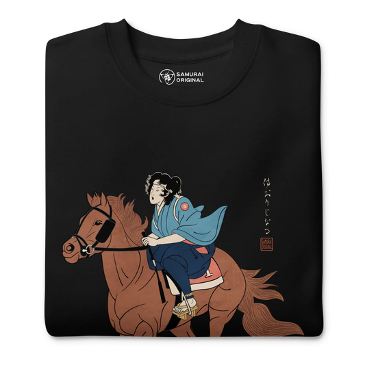 Onna Bugeisha Riding Horse Japanese Ukiyo-e Unisex Premium Sweatshirt - Samurai Original