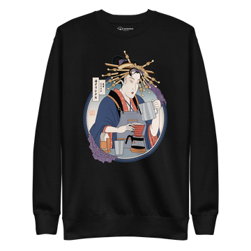 Geisha Barista Ukiyo-e Unisex Premium Sweatshirt - Black / S