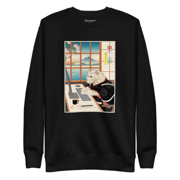 Cat Programmer Ukiyo-e Unisex Premium Sweatshirt - Black / S