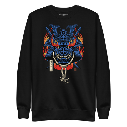 Samurai Mask with Fiery Eyes Ukiyo-e Unisex Premium Sweatshirt