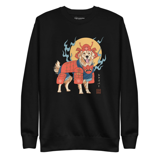 Golden Retriever Japanese Ukiyo-e Unisex Premium Sweatshirt - Black / S