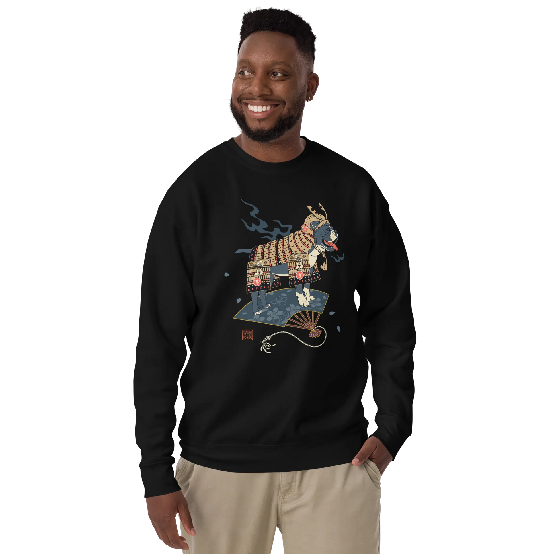 Samurai Bulldog Japanese Ukiyo-e Unisex Premium Sweatshirt - Samurai Original