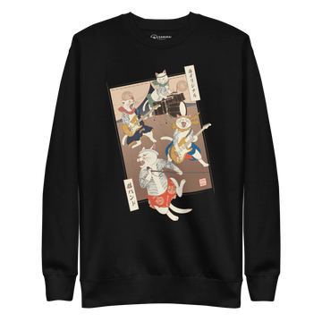 Cat Band Music Japan Ukiyo-e Unisex Premium Sweatshirt - Black / S