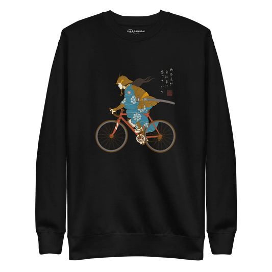 Onna Musha Riding Bicycle Japanese Ukiyo-e Unisex Premium Sweatshirt - Samurai Original