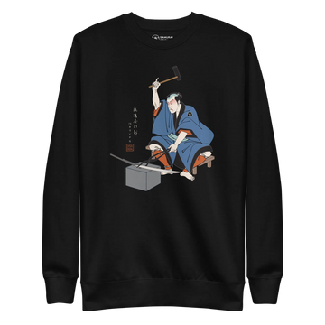 Samurai Blacksmith Swords Japanese Ukiyo-e Unisex Premium Sweatshirt - Black / S