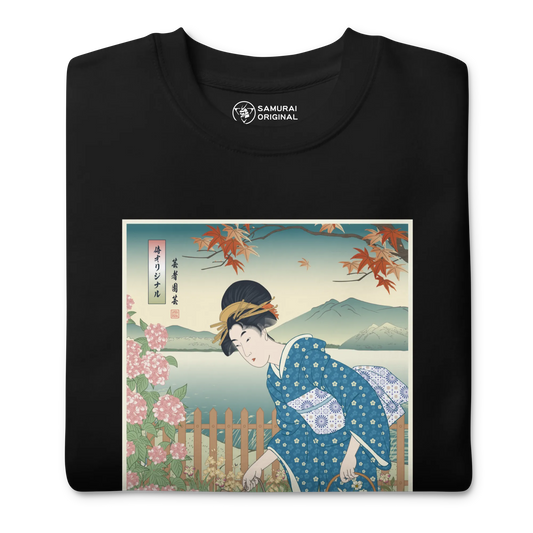 Geisha Gardening Japanese Ukiyo-e Unisex Premium Sweatshirt 3 -