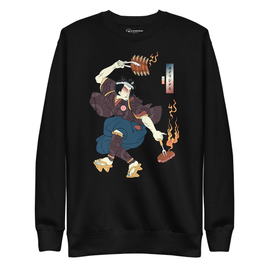 Samurai BBQ Barbecue Funny Ukiyo-e Unisex Premium Sweatshirt