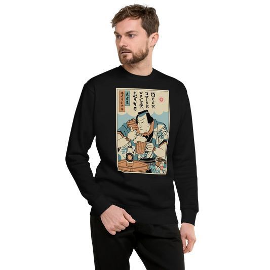 Samurai Save Water Drink Beer Ukiyo-e Funny Saying Unisex Premium Sweatshirt