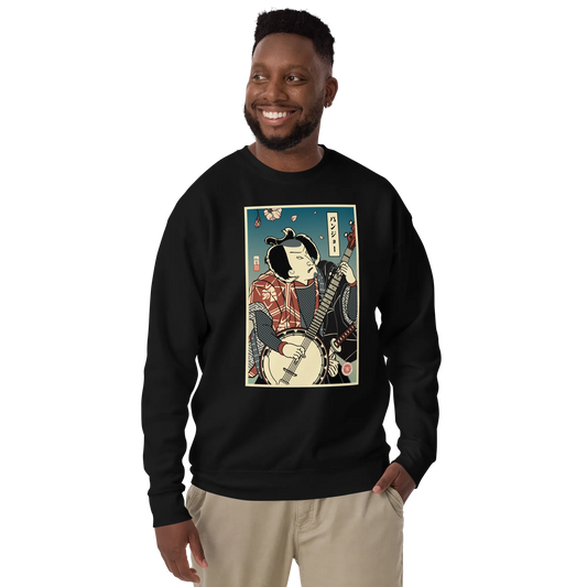 Samurai Banjo Player Music Ukiyo-e Unisex Premium Sweatshirt