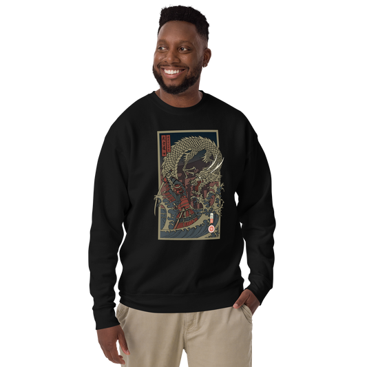 Samurai vs Dragon Warrior Ukiyo-e Unisex Premium Sweatshirt